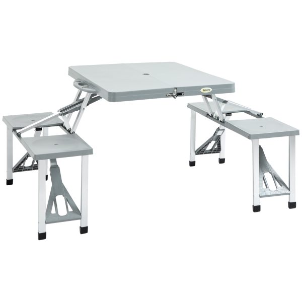 Picnic Table Chair Set 4 Seat Aluminium PP W/ 2.7cm Umbrella Hole Outsunny