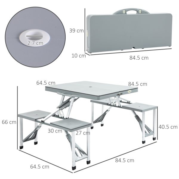 Picnic Table Chair Set 4 Seat Aluminium PP W/ 2.7cm Umbrella Hole Outsunny - Image 3