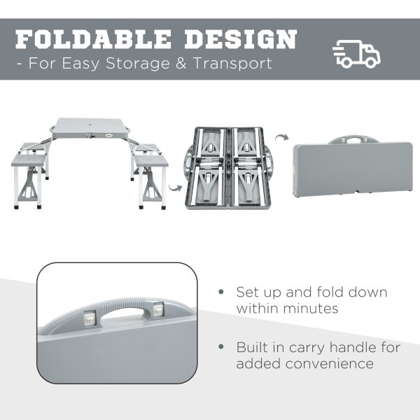 Picnic Table Chair Set 4 Seat Aluminium PP W/ 2.7cm Umbrella Hole Outsunny - Image 4