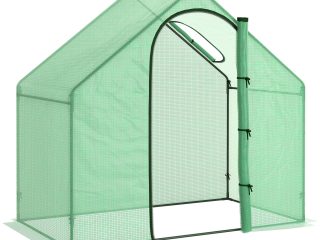 Outsunny Walk-In Portable Greenhouse Mini Grown House Steel Frame Window Green