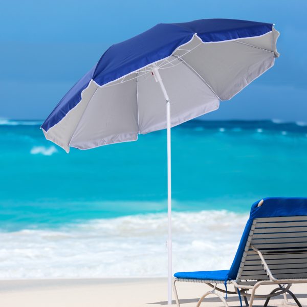 arc1.7m Outdoor Beach Umbrella Parosol Tilt Sun Shelter w/  Bag Blue Outsunny - Image 2