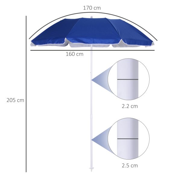 arc1.7m Outdoor Beach Umbrella Parosol Tilt Sun Shelter w/  Bag Blue Outsunny - Image 3