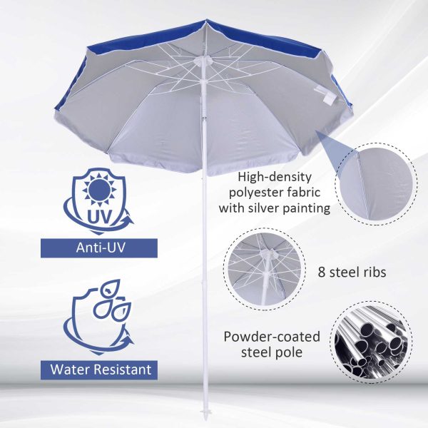 arc1.7m Outdoor Beach Umbrella Parosol Tilt Sun Shelter w/  Bag Blue Outsunny - Image 4