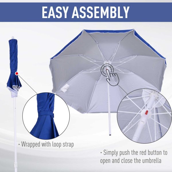 arc1.7m Outdoor Beach Umbrella Parosol Tilt Sun Shelter w/  Bag Blue Outsunny - Image 5