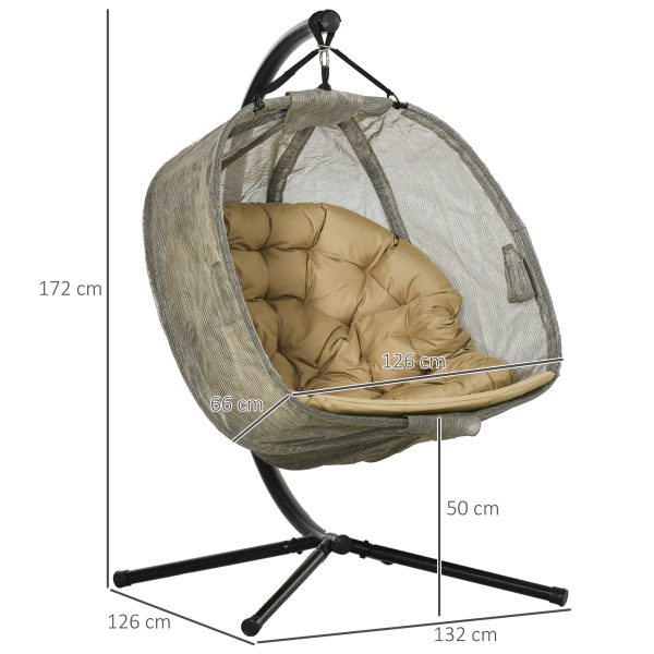 Double Hanging Egg Chair 2 Seaters Swing Hammock w/ Cushion, Brown - Image 3