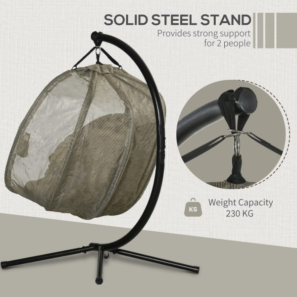 Double Hanging Egg Chair 2 Seaters Swing Hammock w/ Cushion, Brown - Image 7