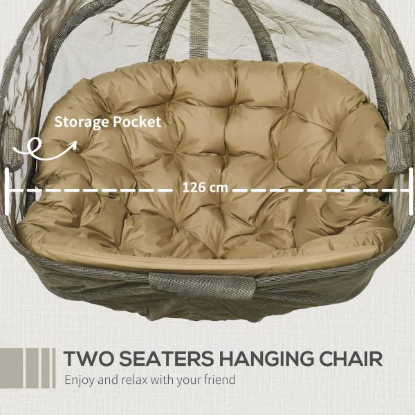 Double Hanging Egg Chair 2 Seaters Swing Hammock w/ Cushion, Brown - Image 8