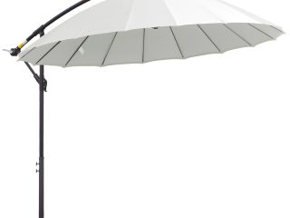 3(m) Cantilever Shanghai Parasol Crank Handle, Cross Base, Off-White Outsunny