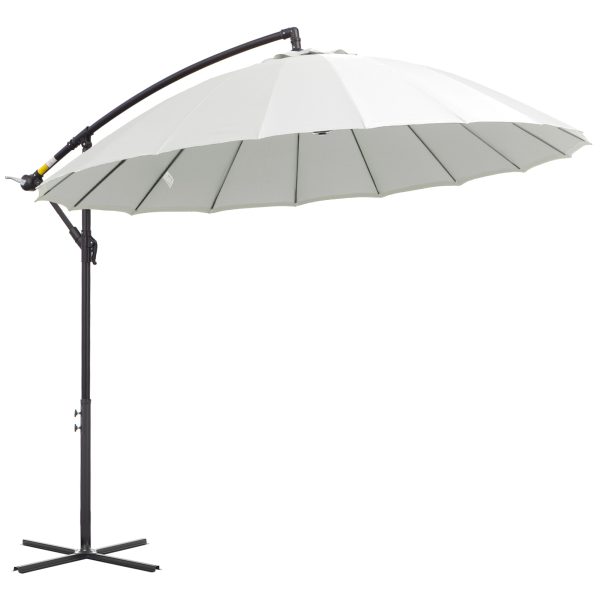 3(m) Cantilever Shanghai Parasol Crank Handle, Cross Base, Off-White Outsunny