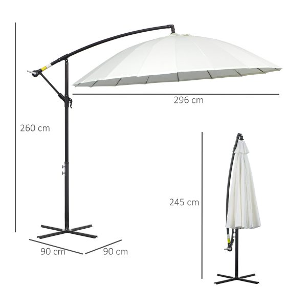 3(m) Cantilever Shanghai Parasol Crank Handle, Cross Base, Off-White Outsunny - Image 3