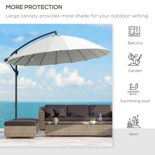 3(m) Cantilever Shanghai Parasol Crank Handle, Cross Base, Off-White Outsunny - Image 7
