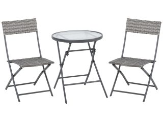 3 PCs Patio Wicker Bistro Set Foldable Table and Chair Set Outsunny
