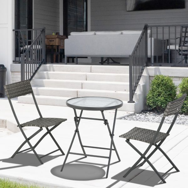 3 PCs Patio Wicker Bistro Set Foldable Table and Chair Set Outsunny - Image 2