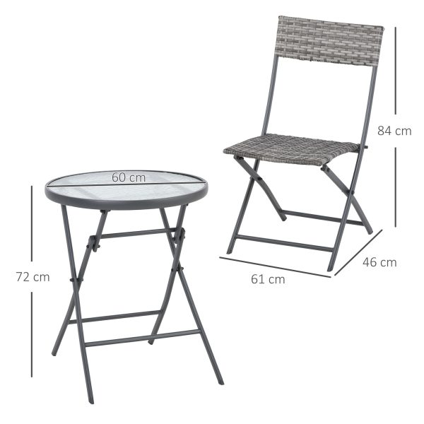 3 PCs Patio Wicker Bistro Set Foldable Table and Chair Set Outsunny - Image 3