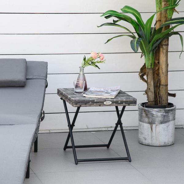 Folding Square Rattan Coffee Table Bistro Balcony Garden Steel  Outsunny - Image 2
