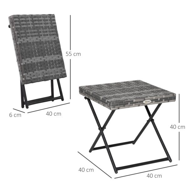 Folding Square Rattan Coffee Table Bistro Balcony Garden Steel  Outsunny - Image 3
