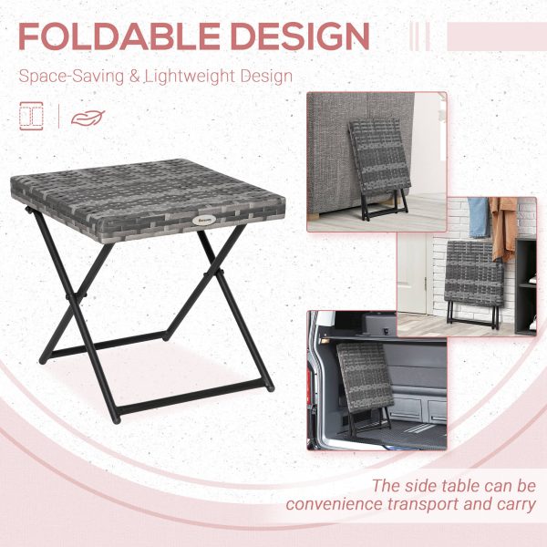 Folding Square Rattan Coffee Table Bistro Balcony Garden Steel  Outsunny - Image 4
