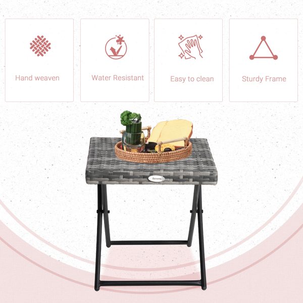 Folding Square Rattan Coffee Table Bistro Balcony Garden Steel  Outsunny - Image 5
