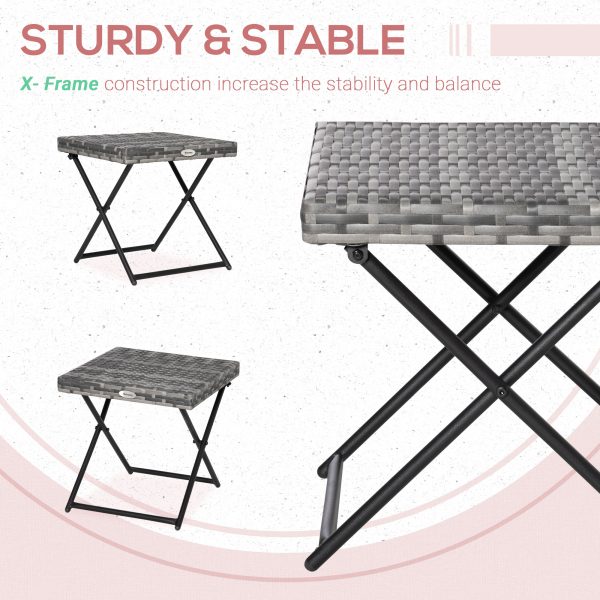 Folding Square Rattan Coffee Table Bistro Balcony Garden Steel  Outsunny - Image 6