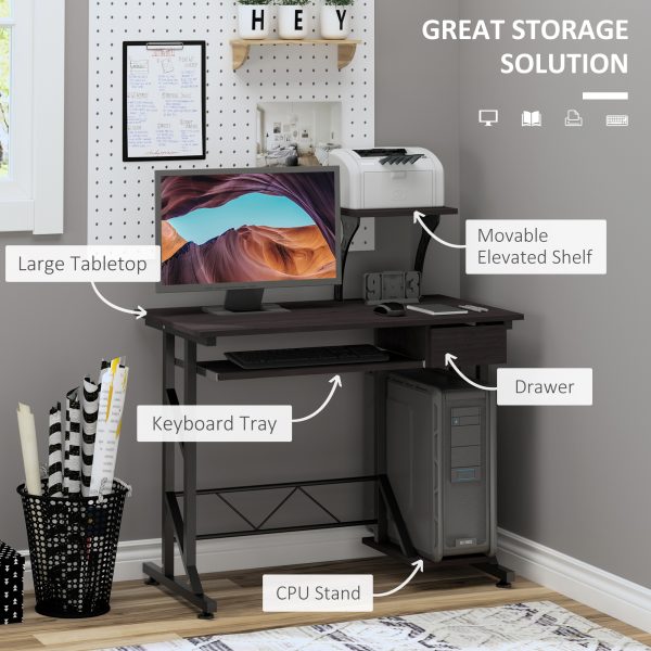 Computer Desk Quality Office Home PC Shelf Tray Wood Station Dark Brown HOMCOM - Image 4