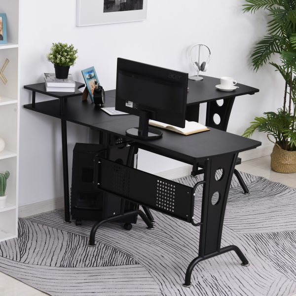 Space-Saving Corner Work Office Desk Gaming  Steel Frame CPU Rack Black - Image 2
