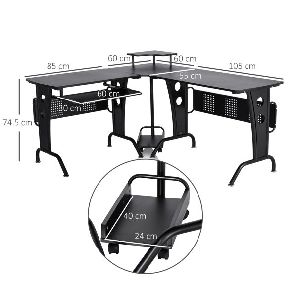 Space-Saving Corner Work Office Desk Gaming  Steel Frame CPU Rack Black - Image 3