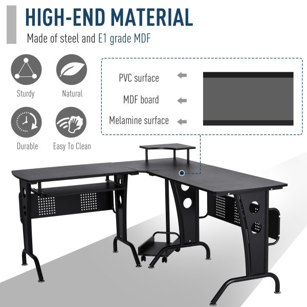 Space-Saving Corner Work Office Desk Gaming  Steel Frame CPU Rack Black - Image 5