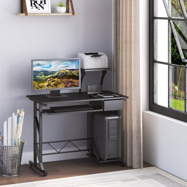 Computer Desk Quality Office Home PC Shelf Tray Wood Station Black HOMCOM - Image 2