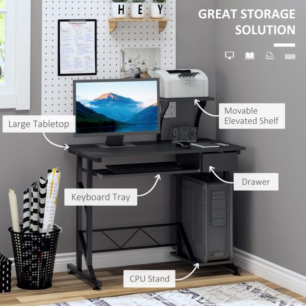 Computer Desk Quality Office Home PC Shelf Tray Wood Station Black HOMCOM - Image 4