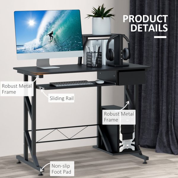 Computer Desk Quality Office Home PC Shelf Tray Wood Station Black HOMCOM - Image 5