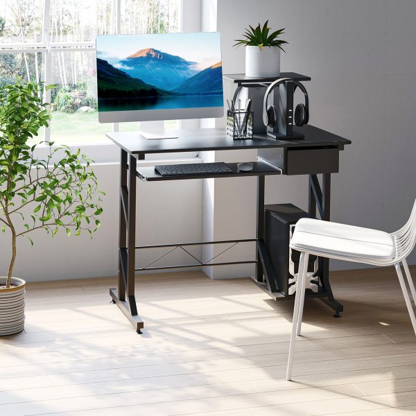 Computer Desk Quality Office Home PC Shelf Tray Wood Station Black HOMCOM - Image 7