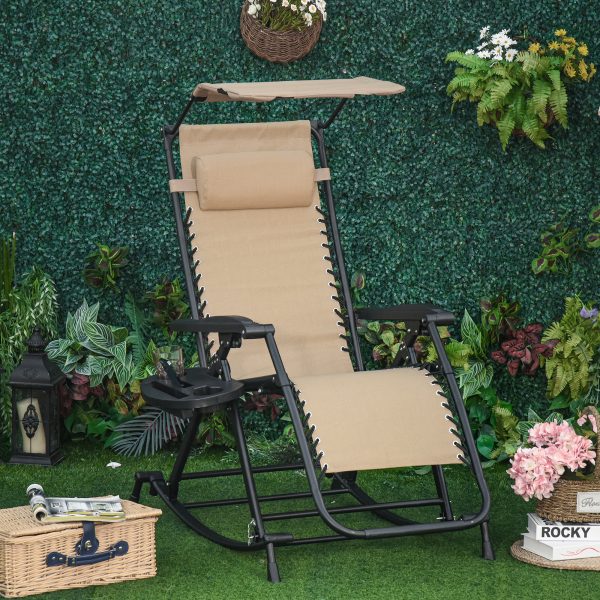 Folding Recliner Chair Outdoor Lounge Rocker Zero-Gravity Seat w/ Adjustable - Image 2