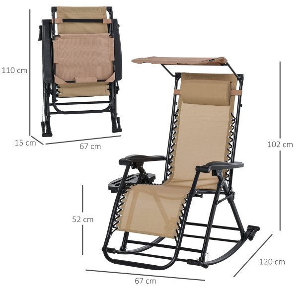 Folding Recliner Chair Outdoor Lounge Rocker Zero-Gravity Seat w/ Adjustable - Image 3