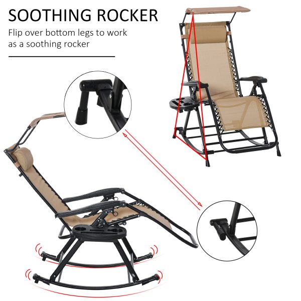 Folding Recliner Chair Outdoor Lounge Rocker Zero-Gravity Seat w/ Adjustable - Image 8