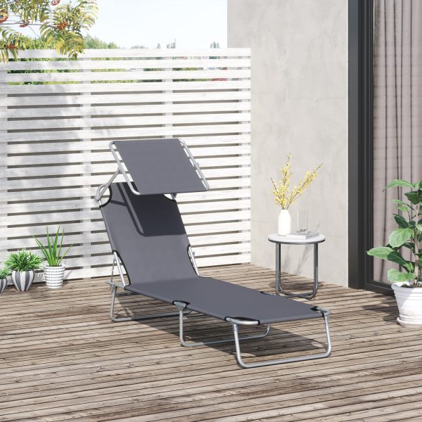 Folding Chair Sun Lounger Recliner Seat Sunshade Garden Outdoor Grey - Image 2