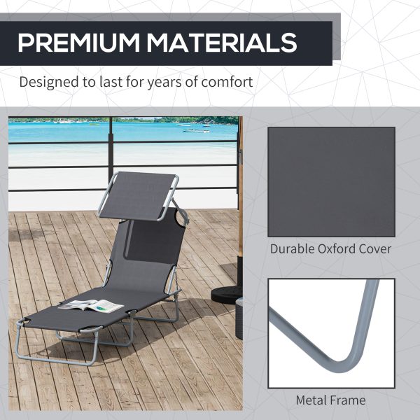 Folding Chair Sun Lounger Recliner Seat Sunshade Garden Outdoor Grey - Image 5