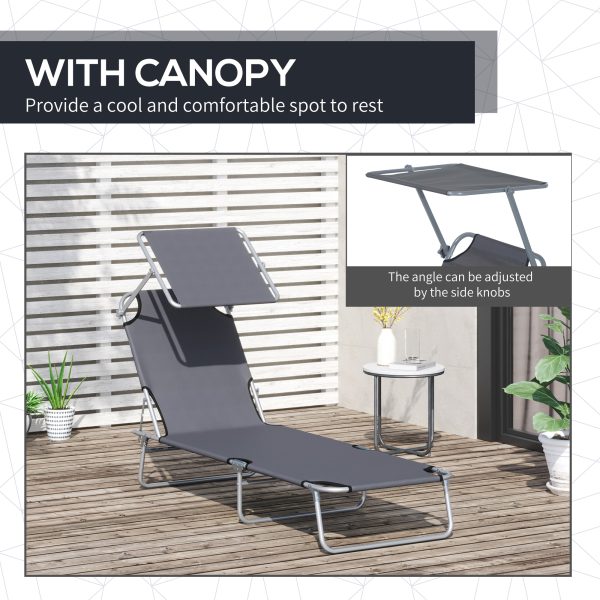 Folding Chair Sun Lounger Recliner Seat Sunshade Garden Outdoor Grey - Image 6
