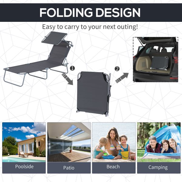 Folding Chair Sun Lounger Recliner Seat Sunshade Garden Outdoor Grey - Image 7