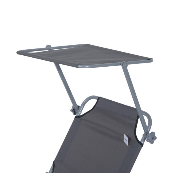 Folding Chair Sun Lounger Recliner Seat Sunshade Garden Outdoor Grey - Image 8