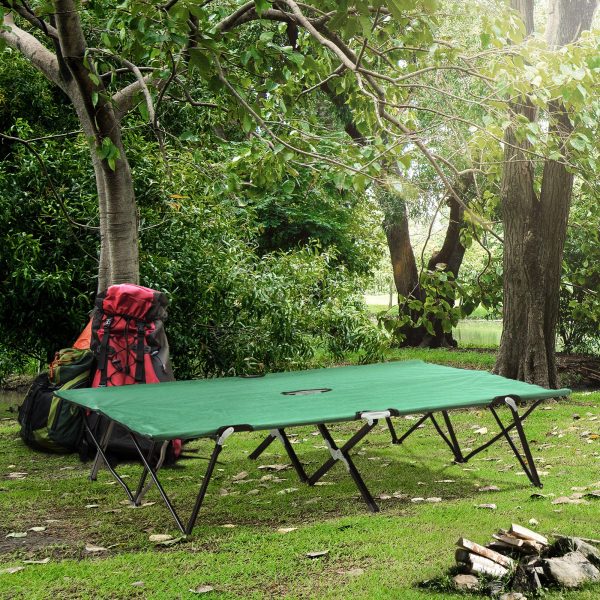 Double Camping Folding Cot Outdoor Portable Sunbed Carry Bag, Green Outsunny - Image 2