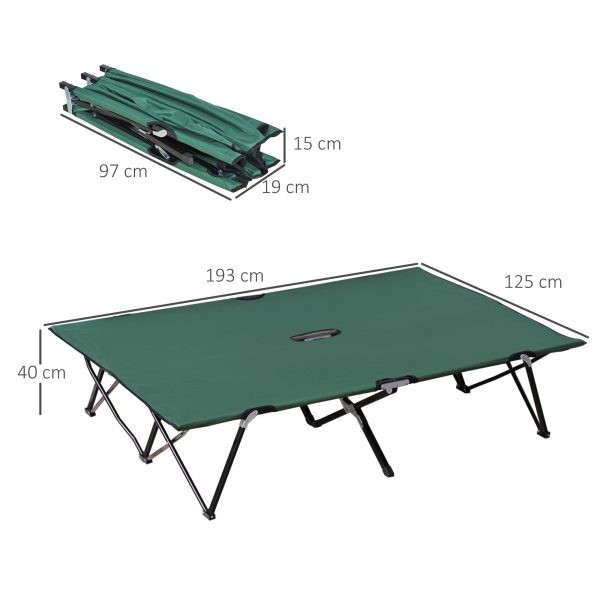 Double Camping Folding Cot Outdoor Portable Sunbed Carry Bag, Green Outsunny - Image 3