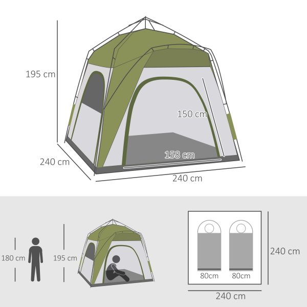 Four Man Pop Up Tent Automatic Camping Backpacking Dome Shelter Outsunny - Image 3
