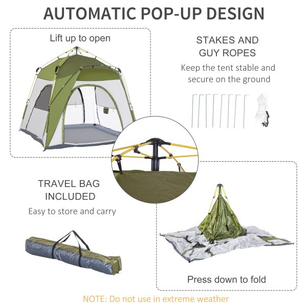 Four Man Pop Up Tent Automatic Camping Backpacking Dome Shelter Outsunny - Image 5