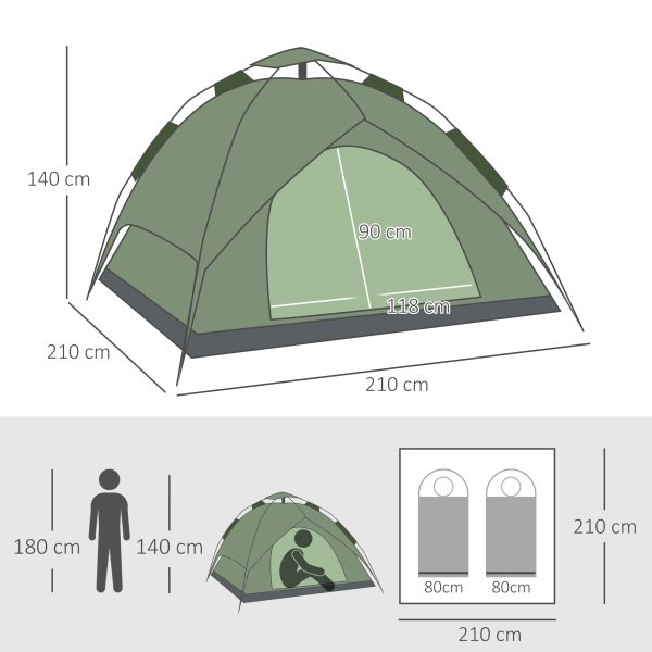 2 Man Pop Up Tent Camping Festival Hiking Family Travel Shelter Outsunny - Image 3