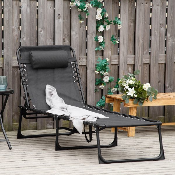 Sun Lounger Reclining Cot Foldable Folding Garden Chair Bed Relaxer Outsunny - Image 2
