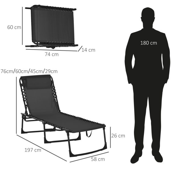 Sun Lounger Reclining Cot Foldable Folding Garden Chair Bed Relaxer Outsunny - Image 3