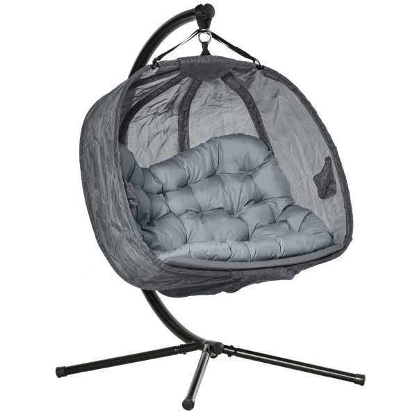 Double Hanging Egg Chair 2 Seaters Swing Hammock w/ Cushion, Grey