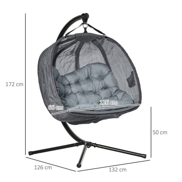 Double Hanging Egg Chair 2 Seaters Swing Hammock w/ Cushion, Grey - Image 3