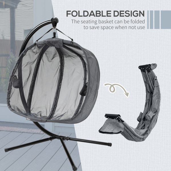 Double Hanging Egg Chair 2 Seaters Swing Hammock w/ Cushion, Grey - Image 6