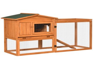 Rabbit Hutch and Run Outdoor Sliding Tray Hay Rack Ramp, 156x58x68 cm Pawhut